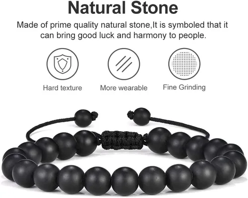 Miniatura 4 de M MOOHAM Pulseras para hombres, regalos de Navidad, 0.315 in, ojo de tigre natural, ágata mate, juego de pulseras de roca de lava para hombres