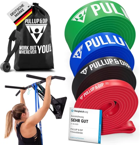 Pullup & DIP Bandas de Fitness, Bandas de Resistencia con Bolsa, Anclaje de Puerta (con Juegos) y Guía de Ejercicios - Individual y en Conjunto de