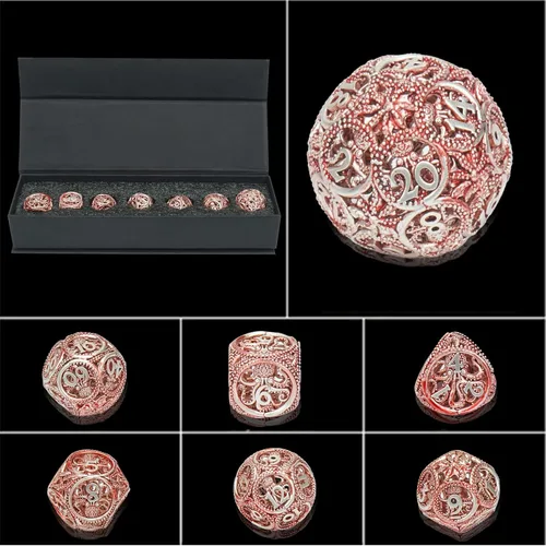 Miniatura 4 de Dados DND, dados de metal huecos D&D, dados de pulpo con diseño de bola redonda única con caja de regalo para juegos de mazmorras y dragones, 7