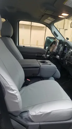Miniatura 4 de Durafit Seat Covers, Cuero sintético gris impermeable compatible con Ford F150 XL/XLT/Lariat 2015-2024 y 2016-2022 F250-F550 Cubos delanteros