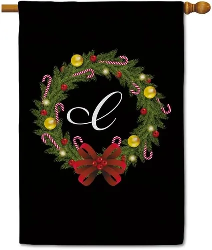 Miniatura 44 de Bandera de bienvenida con monograma de Feliz Navidad, letra A, bandera de jardín, 12.5 x 18 pulgadas, impresión de doble cara para exteriores