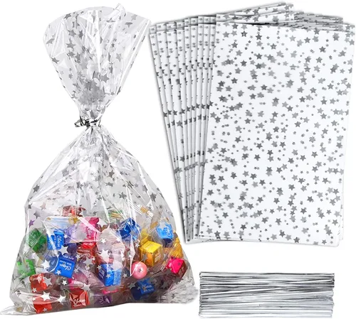 Miniatura 23 de 100 bolsas de regalo de celofán con estampado de estrellas, de 6 x 10 pulgadas, bolsas de regalo de celofán, bolsas de regalo de fiesta, bolsas