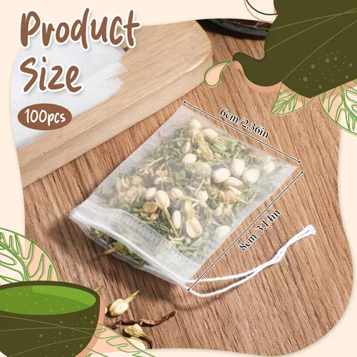 Miniatura 2 de 100 bolsas de filtro de té con cordón, bolsas de té vacías desechables de 3.14 x 2.4 pulgadas, bolsa de café, bolsa de té desechable para tés