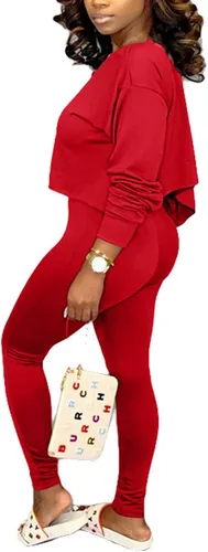 Miniatura 4 de GEMEIQ Conjunto deportivo de dos piezas de manga larga con cuello redondo y pantalones largos para mujer