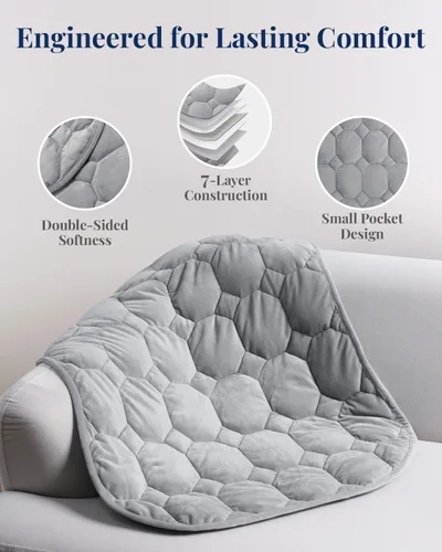 Miniatura 4 de Kivik Manta con peso para viajes, 5 libras, manta de regazo con peso de 29 x 33 pulgadas, cobertura de cuerpo completo y ligera, almohadilla de Gris
