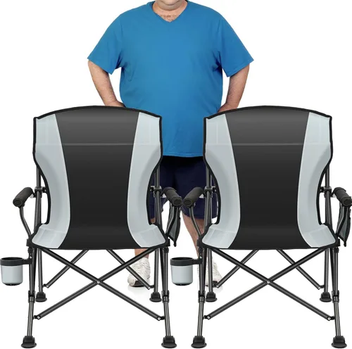 Paquete de 2 sillas de camping plegables de gran tamaño para adultos, soporta 450 libras, silla de camping resistente con bolsillos laterales, silla