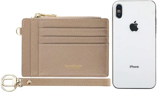 Miniatura 3 de Wikavanli Funda delgada para mujer con bloqueo RFID para tarjetas de crédito, tarjetero con cremallera para identificación, cartera pequeña