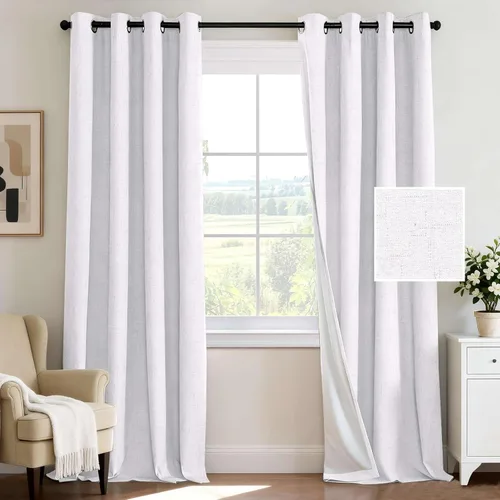 H.VERSAILTEX - Cortina opaca 100 % de lino de 108 pulgadas de largo para dormitorio, con aislamiento térmico, lino texturizado, ahorro de energía,