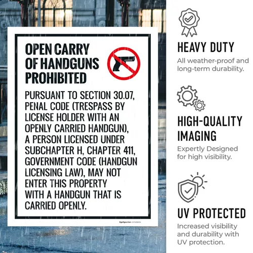 Miniatura 6 de Open Carry Of Handguns Prohibited Texas Penal Code Section 3007 Kit de letreros para acera, 18 x 24 pulgadas, paneles de repuesto (paquete de 2)