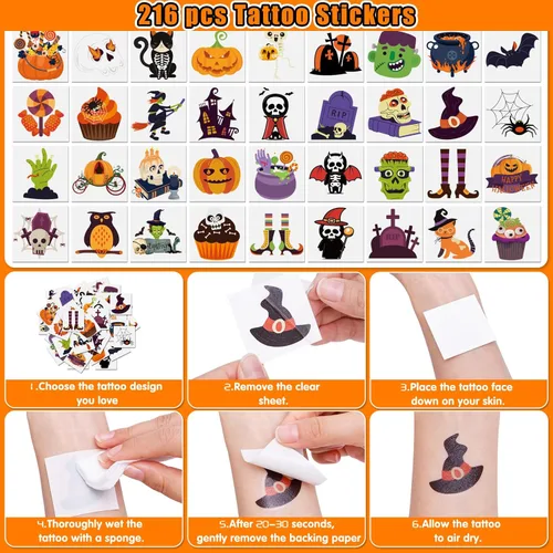 Miniatura 3 de MGparty Paquete de 288 regalos de fiesta de Halloween, juguetes a granel para niños, sellos de tatuajes, pulseras de goma, pulseras de goma