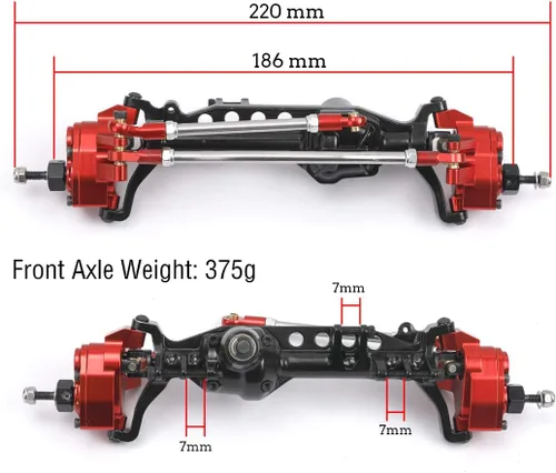 Miniatura 2 de Eje delantero completo de aleación de aluminio para Axial SCX10 III AXI03007 1/10 RC Crawler Upgrades (rojo y negro, delantero)
