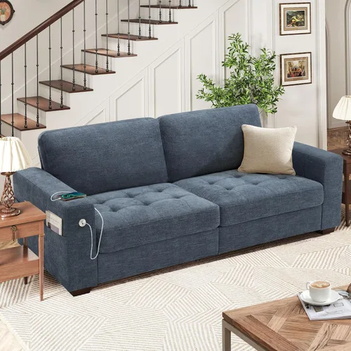 Miniatura 16 de Hanherry - Sofá para sala de estar, sofá moderno y cómodo con cojín de asiento de firmeza media, funda extraíble, apoyabrazos anchos, puerto Gris