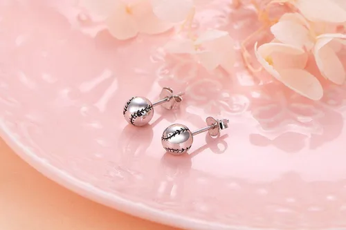 Miniatura 3 de Aretes de plata de ley S925 para baloncesto, béisbol, fútbol, rugby, softbol, voleibol, bola, bola, para mujeres y hombres