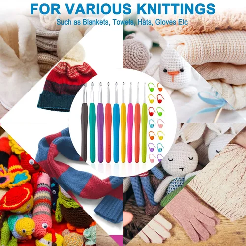 Miniatura 5 de Vodiye Juego de 23 ganchos de ganchillo, mango ergonómico para manos artríticas, agujas de ganchillo cómodas y suaves, agujas de tejer extralargas