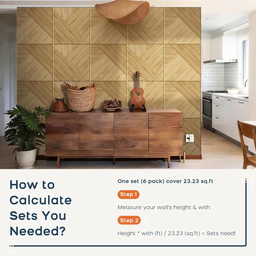 Miniatura 4 de BUBOS Paneles Acústicos Grandes, Paquete de 6 Paneles de Pared Insonorizados con Estampado de Patrón de Madera, Tamaño Total 70.8 x 47.2 Pulgadas