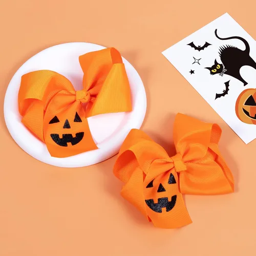 Miniatura 2 de Lazos para el pelo de calabaza para mujeres y niñas, 2 piezas de 4.5 pulgadas, lindo naranja para otoño, Acción de Gracias, Halloween, pasador
