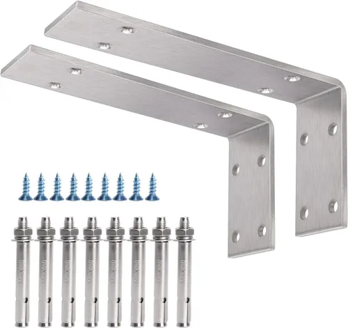 Miniatura 14 de YUMORE Soportes de estante resistentes, soporte de encimera de 1/5 pulgadas de grosor, soporte en L, soporte de metal industrial rústico negro mate