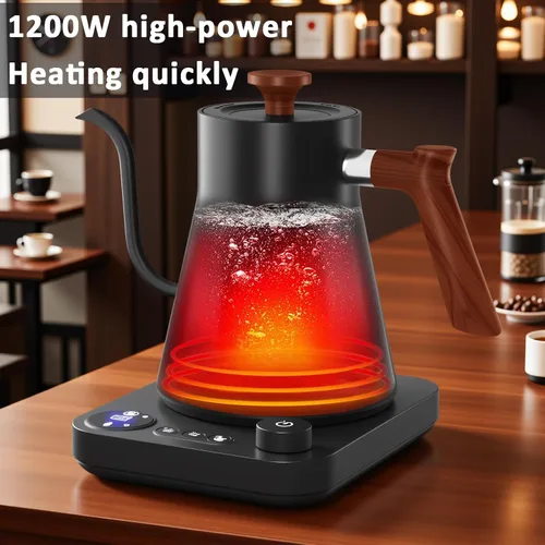 Miniatura 7 de Hervidor eléctrico de cuello de cisne, detección automática de ebullición, con control de temperatura variable, interior de acero inoxidable, acero