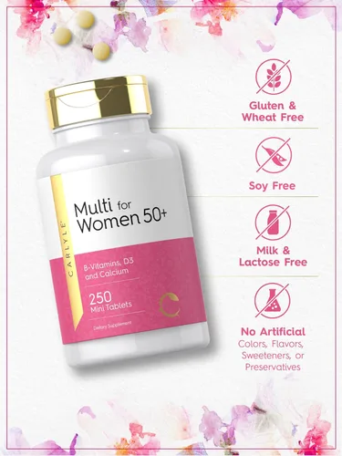 Miniatura 4 de Carlyle Multivitamínico para mujeres de 50 años o más 250 mini tabletas Suplemento con vitaminas B, D3, calcio y folato Sin hierro Sin OMG