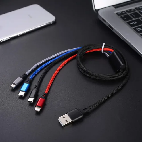 Miniatura 5 de Cable de carga múltiple 3A, USB A a 4 en 1 de nailon trenzado, Lightning / Dual Tipo-C/Micro Puerto Cable de carga rápida para iPhone 17, 16, 15