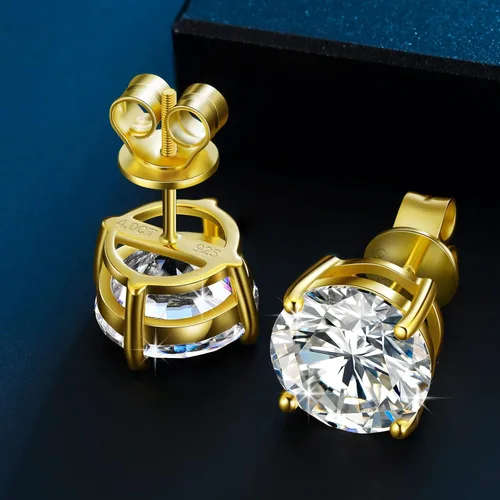 Miniatura 9 de Moissanite Stud Earrings Screw Back 0.2CT-8.0CT 18K White Yellow Gold Plated S925 Sterling Silver Round Cut D Color VVS1 Clarity Lab Created