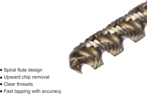 Miniatura 3 de uxcell Grifo de rosca espiral para flauta M2.5 x 0.45, cobalto métrico HSS (acero de alta velocidad) chapado en titanio Macho roscado de máquina H2
