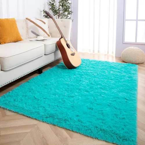 Miniatura 49 de Foxmas - Alfombra para centro de habitación, esponjosa y ultrasuave, para dormitorio, habitación de los niños, habitación del bebé, afelpada, Azul