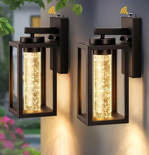 Miniatura 10 de VIANIS Aplique de Pared Exterior Negro, Iluminación Exterior del Atardecer al Amanecer Montaje en Pared para Casa con Cristal de Burbuja, Lámpara