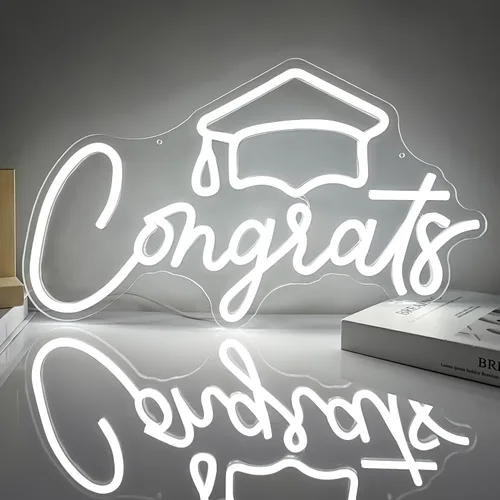 Miniatura 2 de Letrero de neón con texto en inglés "Congrats Grad" (Congrats Grad), letreros de luces de neón para telón de fondo, fiesta de graduación, decoración