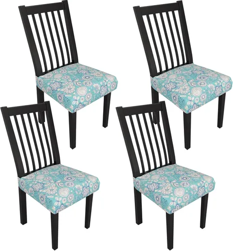 Miniatura 38 de Juego de 4 fundas elásticas para sillas de comedor, fundas para sillas de comedor con estampado floral, fundas para asientos de sillas con estampado