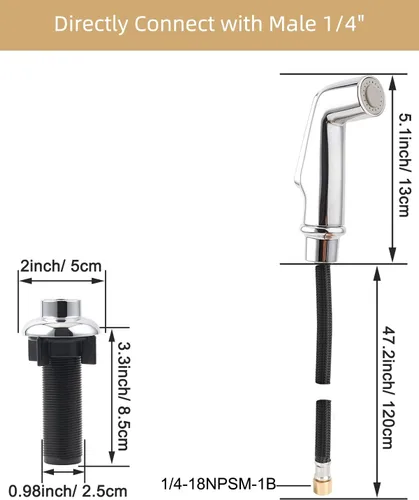 Miniatura 3 de Hygie Rinse Accesorio de Rociador para Fregadero de Ajuste Universal con Juego de Manguera, Cabezal Rociador Lateral de Cocina con Adaptadores Cromo