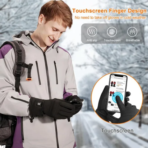 Miniatura 4 de Guantes térmicos mejorados para hombres y mujeres, guantes térmicos con batería eléctrica recargable, resistentes al viento, guantes de invierno
