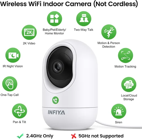 Miniatura 2 de INFIYA Cámaras 360 para Seguridad del Hogar - Cámara Interior de Monitoreo para Bebé/Niñera con Resolución Alta 2K y Llamada con un Toque