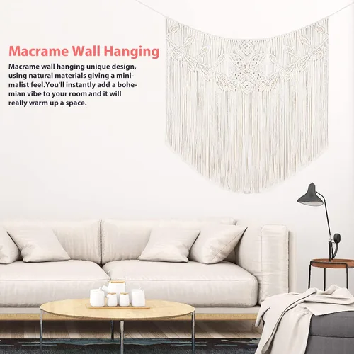 Miniatura 2 de LITOYNAN Tapiz grande de macramé para colgar en la pared, tapiz bohemio para decoración de boda, elegante tapiz bohemio hecho a mano, decoración