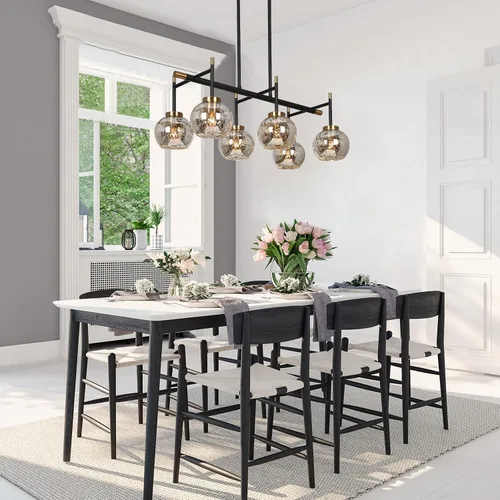 Miniatura 5 de KSANA Lámpara de comedor, candelabro moderno de metal negro dorado para isla de cocina con pantallas de vidrio mercurio, 27.5