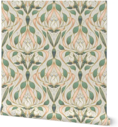 Papel tapiz para despegar y pegar, diseño Art Nouveau Blossom Floral Nature Blossoms Elegante papel pintado extraíble personalizado por Spoonflower