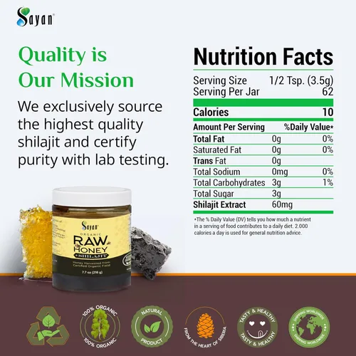 Miniatura 2 de Sayan Miel orgánica con resina pura Shilajit 7.7 oz/218 g - Potente suplemento de ácido fúlvico - Apoyo al sistema inmunológico, desintoxicación