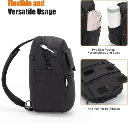 Miniatura 6 de Cwatcun - Bolsa de cámara tipo bandolera compacta, pequeña, impermeable de lona con funda para la lluvia, bolsa de fotografía para viajes para Negro