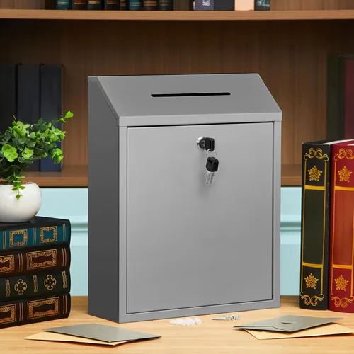 Miniatura 5 de Yaocom Caja de Donaciones de Metal Segura para Colección de Efectivo, Caja de Sugerencias con Cerradura, Buzón Montado en la Pared, Contenedor