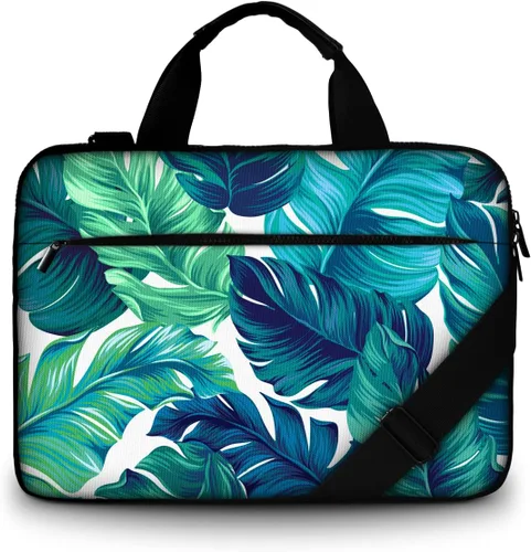 11.6 12 12.9 13 13.3 pulgadas de lona portátil de transporte de la manga del hombro caso ultrabook bolsa protectora maletín, Azul (Leaves)