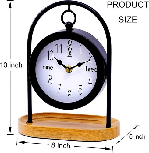 Miniatura 6 de Reloj de escritorio de metal negro con base de madera, reloj de mesa decorativo para sala de estar, relojes de repisa silenciosos, decoración
