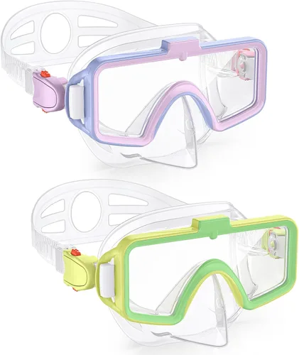 Miniatura 13 de Gafas de natación para niños con cubierta para la nariz, gafas de natación antivaho de dos colores para 6-14, máscara de buceo de esnórquel