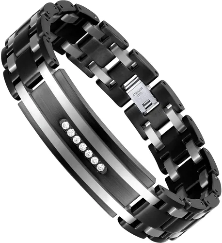 Holizaly Pulsera curvada para hombre, chapado en iones negro y azul, regalos negros para hombres y mujeres, cumpleaños, día de San Valentín, joyas,
