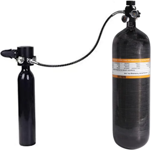 Miniatura 3 de TUXING 4500PSI Pcp Tank DIN Válvula Buceo Adaptador de doble calibre con manguera de 20 "tanque Paintball HPA, estación de llenado de aire