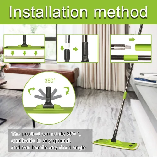 Miniatura 3 de Trapeador de microfibra con 5 papeles para polvo + 2 almohadillas lavables, limpieza de suelos multisuperficie para húmedo, seco y polvo, mango