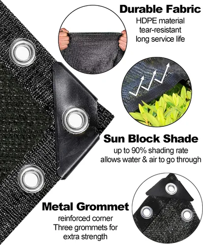 Miniatura 2 de Lona de malla 90% negra de 6 x 14 pies, resistente con ojales, toldo para patio, jardín, invernadero, gallinero, plantas, verduras, piscina Negro
