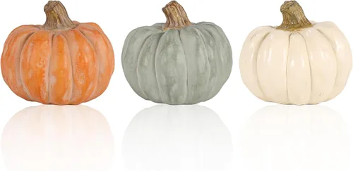 Miniatura 8 de GoGnome Juego de 3 mini calabazas de resina – Decoración de mesa de cosecha de otoño pintadas a mano en marrón, naranja y verde, decoración de otoño