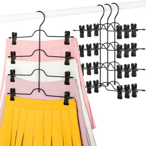 Miniatura 6 de TOPIA HANGER Perchas de falda de 4 niveles para mujer, ahorran espacio con clips ajustables, ahorran un 80% más de espacio, colgador de clip