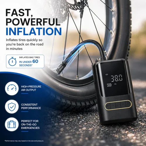 Miniatura 3 de Compresor de aire portátil para bicicleta: mini bomba eléctrica para neumáticos con apagado automático, compatible con múltiples válvulas, inflador