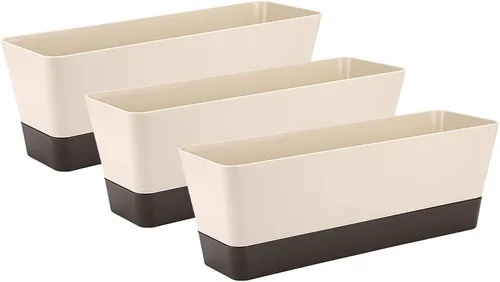 Miniatura 9 de Skelang Maceta rectangular de 3 piezas, maceta de flores de 12 pulgadas, contenedor para alféizar de ventana para suculentas, hierbas, verduras Negro